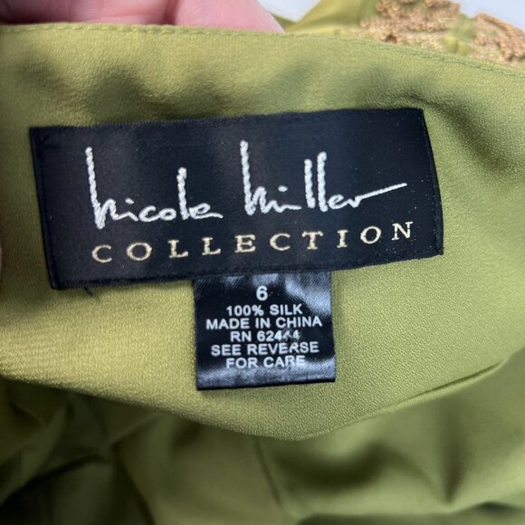 Vintage Nicole Miller Collection Satin Slip Dress Green Beaded Embroidery Silk 6 - Picture 3 of 11